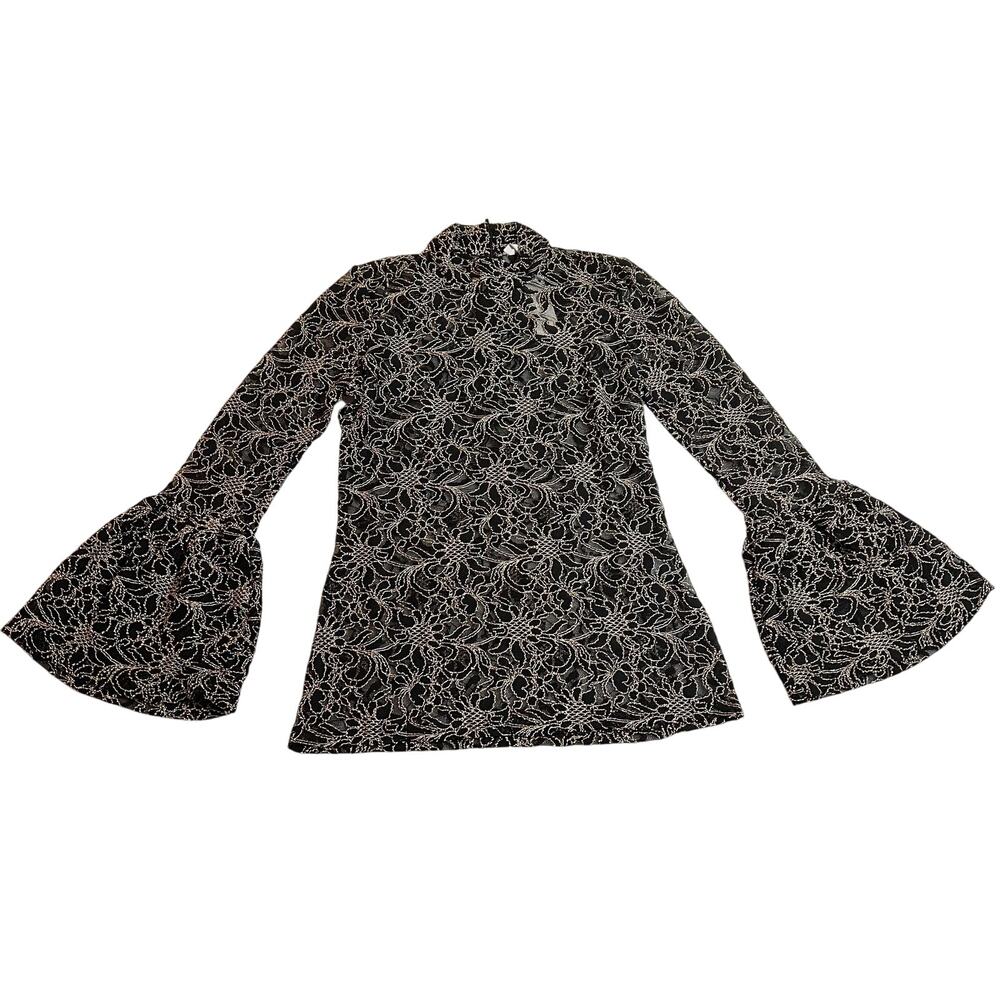 NEW Anne Fontaine Sabine Sheer Lace Blouse w/ Bell Sleeves Size 40 (6-8) Offiice